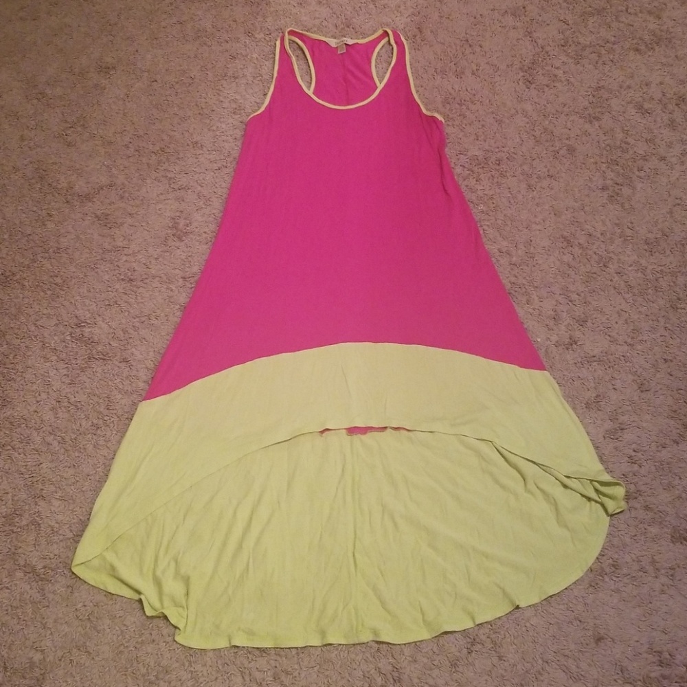 Watermelon colored hi low dress